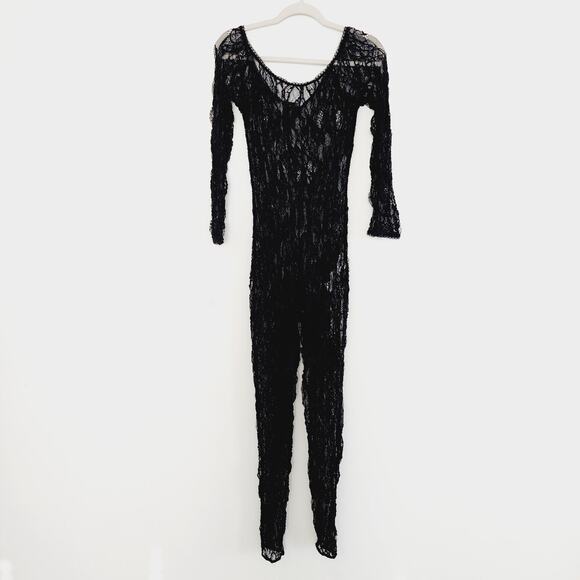 Zara Sexy Black Stretch Fit Lace Jumpsuit Size Medium - Picture 2 of 6